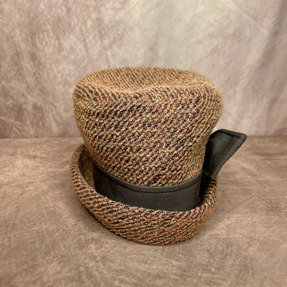 Vintage 60s Cedarbrook Orange Tapestry Derby Bucket Hat Cloche Bow Retro